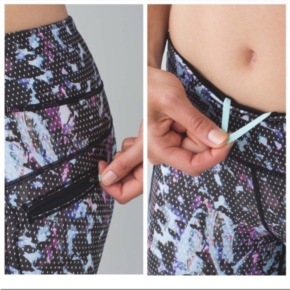 LULULEMON Run: Top Speed Crop * Full on Luxtreme Floral Tranquil Blue Black - Picture 3 of 7